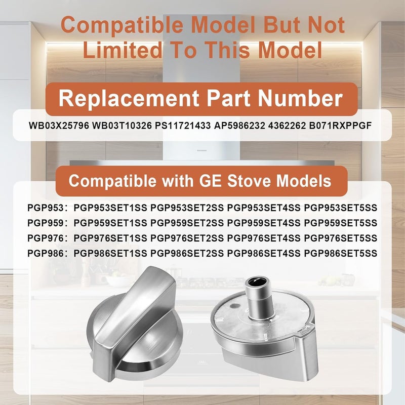Gesleben WB03X25796 Gas Cooktop Knob Fits for GE Stove Knobs, Fit Model PGP953SET1SS PGP986SET1SS PGP976SET2SS PGP959SET4SS - Replaces WB03T10326 AP5986232 PS11721433 4362262 Burner Range Knob - 5-Pack - Image 2
